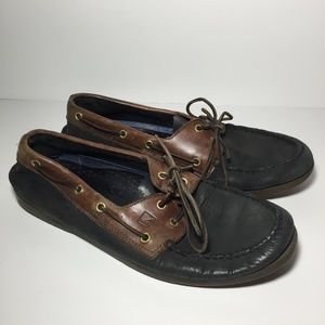 Sperry Top Sider Boat Shoes Black Brown Leather 11